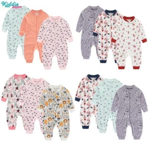 Newborn Baby 2-way Zipper Romper Cotton One-piece Jumsuit 0-24 Months Long Sleev - Picture 1 of 32