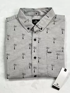 Rip Curl Gray Men's Short Sleeve Palm Tree Button Up Shirt Short Sleeve Size M - Picture 1 of 11