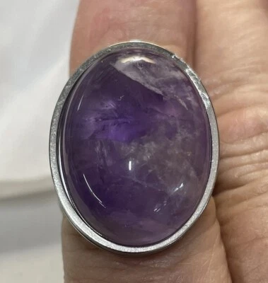 Anillo Ajustable Piedras Preciosas AMATISTA Plata Acero Inoxidable Natural NUEVO Foto 1 de 4