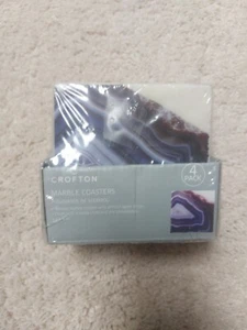 New Crofton Marble Coasters Printed Agate Design Set-4 Purple Drinks Bar Dinner - Picture 1 of 5