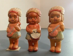 Vintage 3 Celluloid Indians Musical Instruments Native American Children Toys - Picture 1 of 6