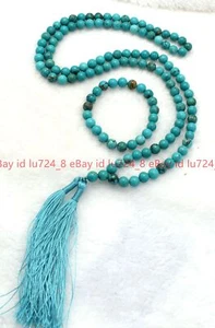 Natürliches Blau Türkis Tibet Buddhist 108 Gebetsperlen Mala Halskette Armband - Bild 1 von 19