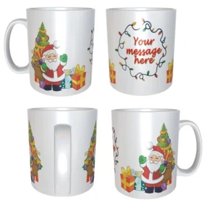 Personalisiert IHRE NACHRICHT Weihnachten Santa Lichterkette Kaffeetasse Tasse Weihnachtsgeschenk - Bild 1 von 19