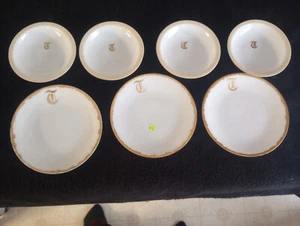 7 PIECE VINTAGE ANTIQUE GOLD EDGED CHINA INITIALED GOLDEN LIPPED ROSENTHALE SELB - Picture 1 of 6