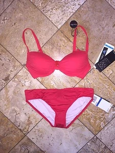 Nwt Coco Reef Rot Juwelen Badeanzug Bikini Satz Uw Power Bh 32/34 DD Damen XL - Picture 1 of 3