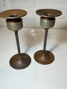 RARE Pair Antique APOLLO STUDIOS New York Candlesticks Copper and Nickel Silver - Picture 1 of 7