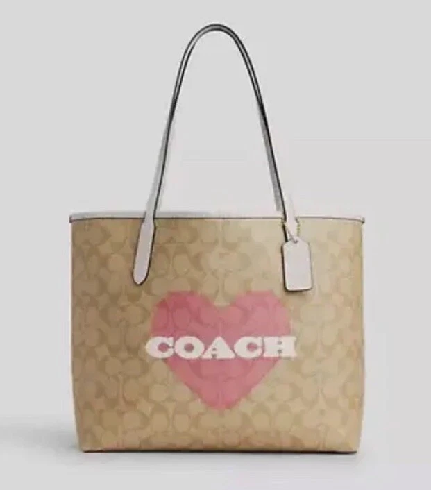 Coach City Tote In Signature Canvas With Heart Print CP052