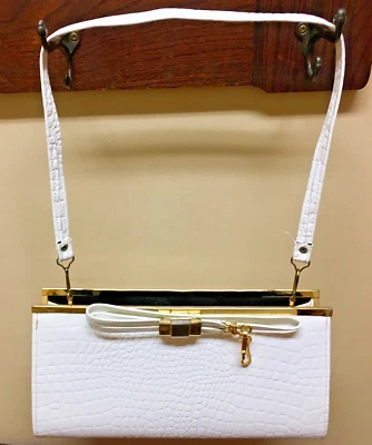 Pierre Cardin Vintage Cartera Blanco Vinilo Bolso de Mano Tono Dorado Bolso sin asas Correa para el Hombro Foto 1 de 4