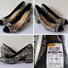 M&S INSOLIA UK Size 3 Black + Beige Zebra Pattern Peep Toe Block Heels