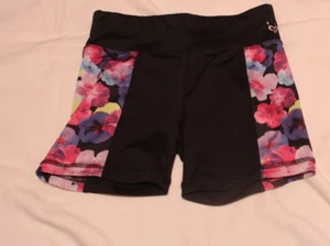 Justice Dance/Cheer/Bike Shorts - Girls Size 10 - Black W/Floral - Picture 1 of 2