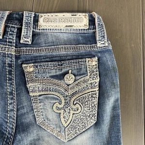 Rock Revival Jeans Womens 25x34 Blue Bootcut Embellished Stretch Premium Denim - Picture 1 of 17