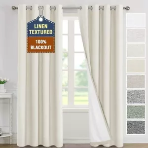 Linen Blackout Curtains 52"W x 108"L, 100% Absolutely Blackout Heather Pale Oak - Picture 1 of 2
