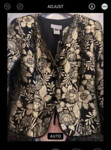 Vtg McClintock GOLD Floral Lame 80s dark academia jacket top blazer Velvet glam - Picture 1 of 16