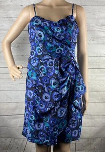 LC Lauren Conrad Dress Women's Size 8 Blue Floral Satin Cascade Ruffle Design - Picture 1 of 12