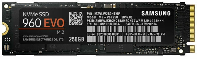 Samsung 960 EVO Internal Solid State Drive 250GB V-NAND M.2 2280 PCIe NVMe Gen 3 x4 - (MZ-V6E250BW)