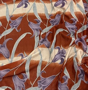 5 Yard Rust Blue Lavender Ivory Floral Printed Chiffon Fabric 45” Width - Picture 1 of 3
