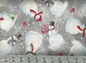 QT ~ Holiday Winter Christmas Snowmen on Gray - 100% Cotton Quilt Fabric BTY - Picture 1 of 1