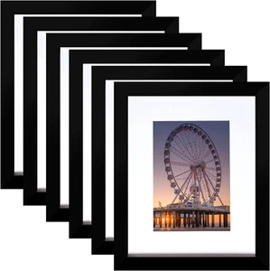 Black 8x10 Picture Frame Set of 6 - Display 5x7 with Mat or 8x10 Without Mat - Picture 1 of 12