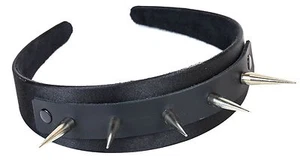 Black Pin Spikes Genuine Leather Hair Headband Gothic Cosplay Harley Quinn - Picture 1 of 4