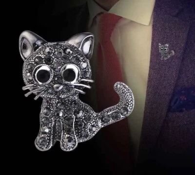 Broche de gato solapa prendedor impresionante artículo cristales brillantes NUEVO  Foto 1 de 4