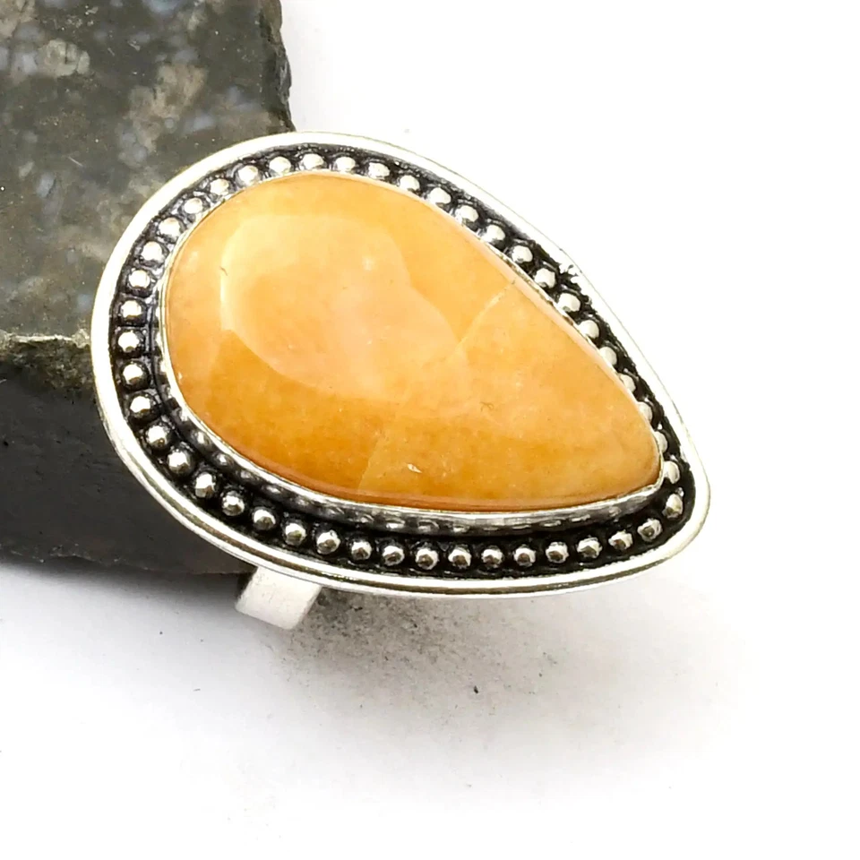 Anillo de piedras preciosas de ágata de encaje amarillo hecho a mano joyería para regalo talla EE. UU. 6,75 AR 41731 - Imagen 1 de 1