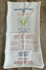 Dixie Lily Wheat Shorts Cloth Sack Biscuit Pastry Cake Flour Buhler Kansas KS - Picture 1 of 9