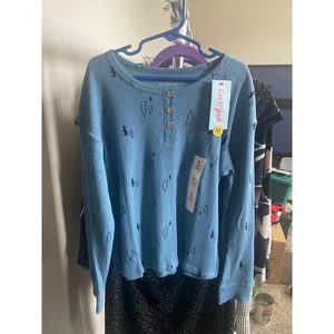 NWT Cat & Jack Blue Lightning Bolt Thermal Henley M (8) Long Sleeve Shirt  - Picture 1 of 3