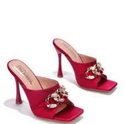 NUEVO EN CAJA CAPA ROBBIN DISTENY SATINADO ESTRÁS CADENA RIBETE TACONES ALTOS ROJO 8.5 Foto 1 de 4