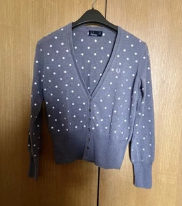 ❤️ Cardigan donna ❤️ vintage ❤️classico FRED PERRY grigio a pois taglia 12 - Foto 1 di 11