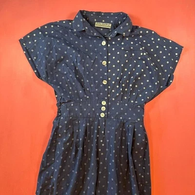 Vintage 80s polka dot jumper button front navy blue polka dot women’s jumper - Image 1 of 4