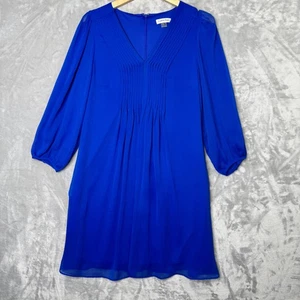 Abito Calvin Klein donna 8 blu manica lunga trasparente sovrapposizione floreale leggero - Foto 1 di 13