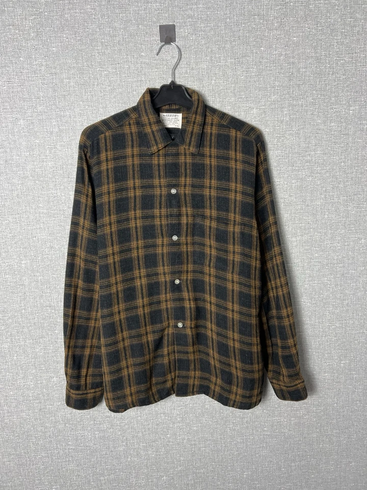 Vintage 50s / 60s Arrow Flannel Checked Long Sleeve Shirt Wool & Acrylic Men's - Image 1 of 4