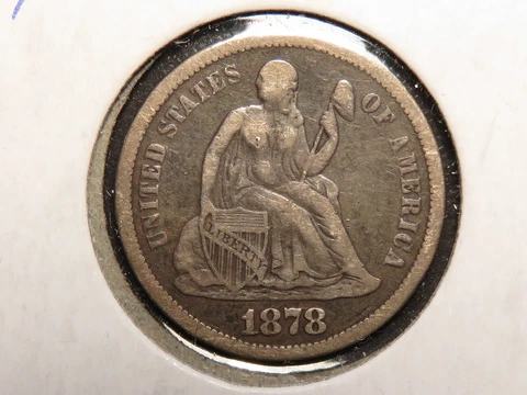 1878-CC Liberty Seated Dime, F-104 Shattered Reverse, VF Cover