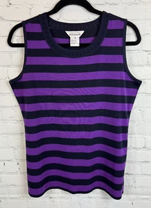 MISOOK violet black striped sleeveless knit top sweater M NWOT - Picture 1 of 5