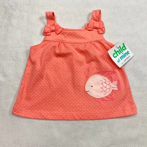 Carters Girls Top sz 3-6 months Orange Fish Polka Dot Sleeveless 100% Cotton New - Picture 1 of 24
