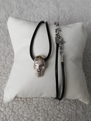 .970 Solid Silver Skull Pendant With Leather Necklace New. - Image 1 of 4