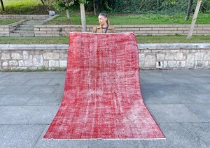 DISTRESSED BOHEMIAN VINTAGE OUSHAK RUSTIC HANDKNOTTED TURKISH ANTIQUE RUG - Picture 1 of 12