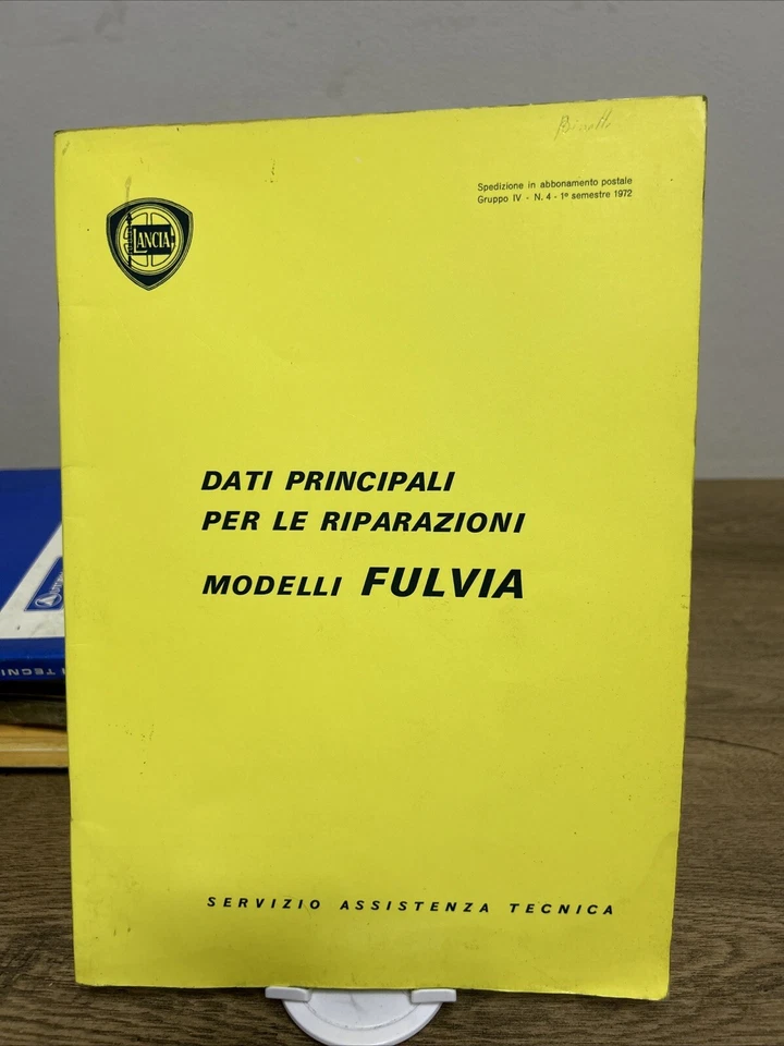 LIBRETTO DATI PRINCIPALI PER LE RIPARAZIONI MODELLI LANCIA FULVIA - Immagine 1 di 4