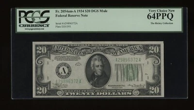 DBR 1934 $20 DGS FRN Mule Boston Fr. 2054-Adgsm PCGS 64 PPQ Serial A29896372A - Image 1 of 2