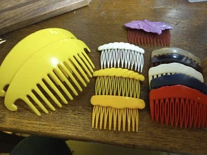 Vtg 1980s Banana Clip+ Various Colored Hair Combs Barrettes Big Purple Leaf Lot - Picture 1 of 11