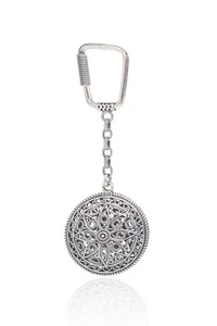 Handmade Filigree Keychain Made of 925 Sterling Silver, Telkari Key Ring - Picture 1 of 2