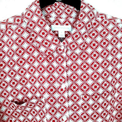 Top de lino Charter Club para mujer talla pequeña manga 3/4 lengüetas bolsillos rojo costero Foto 1 de 4