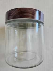 24 oz Clear Glass Round Jars with Wooden-Like Lid - Picture 1 of 3