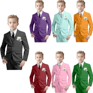 Boys Slim Fit Suits Kids Tuxedo Suit for Ring Bearer Wedding Outfit 3 Piece - Picture 1 of 29