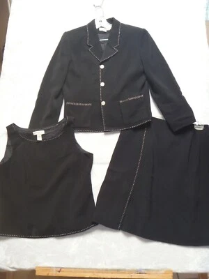 Amanda Smith Petites Vintage Skirt Suit Womens size 12P 3pc Black w/White Accent - Image 1 of 4