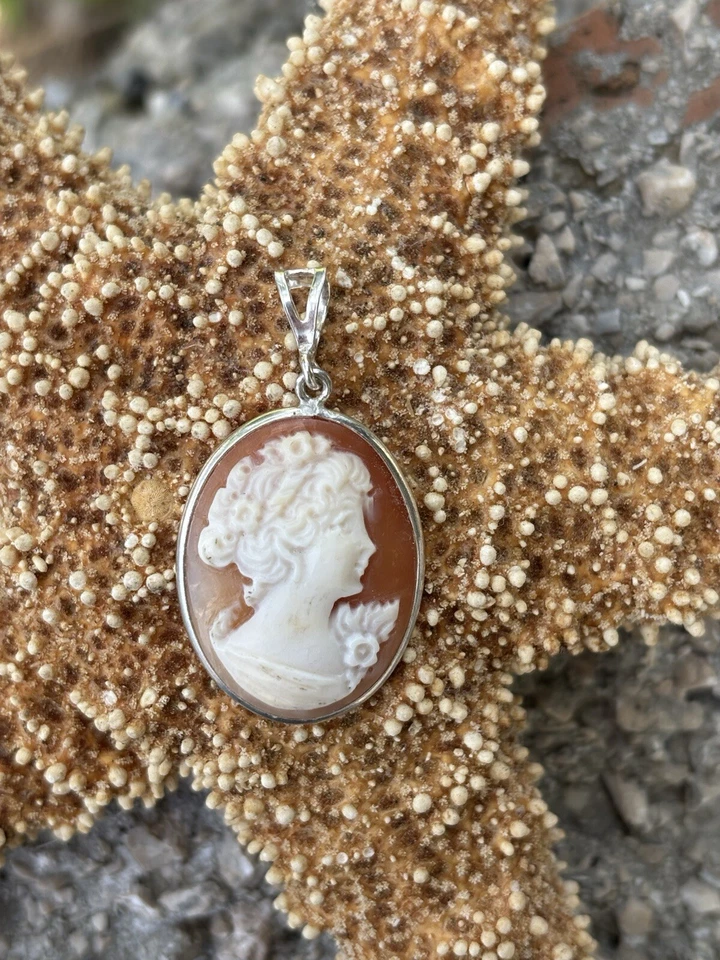 Ciondolo Con Cammeo Corniola , Pendente In Argento 925 , Cameo Con Profilo - Immagine 1 di 1
