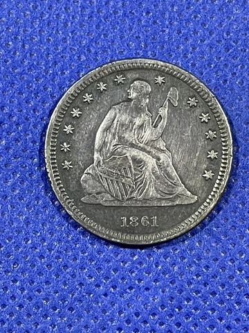 1861 Seated Liberty Quarter Dollar 90% Silver US Coin Civil War Era Cover