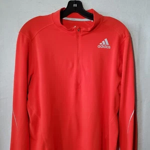 Adidas Running 1/4 Zip Shirt Mens Medium Orange Pullover Golf Casual - Picture 1 of 10