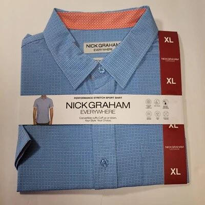 Nick Graham Performance Stretch Shirt XL Preppy Men's Short Durable Artsy Print - Image 1 of 2