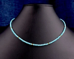 Handmade Jewelry 4-6mm Blue Turquoise Smooth Round Gemstone Beads Necklace 20" - Picture 1 of 12